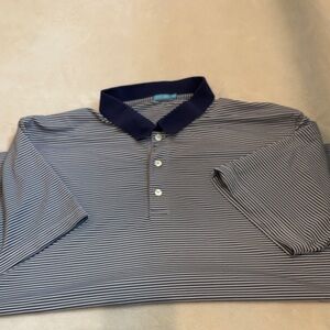 J. McLaughlin Blue/White Stripe Poly Spandex Golf Shirt XXL